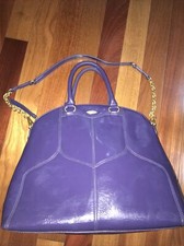 16”x13”x5” Large Tahari Patent Leather Tote Bag Detachable Chain Belt Purple