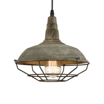 Vintage Metal Cage Barn Ceiling Pendant Hanging Light Fixture Stained Finish