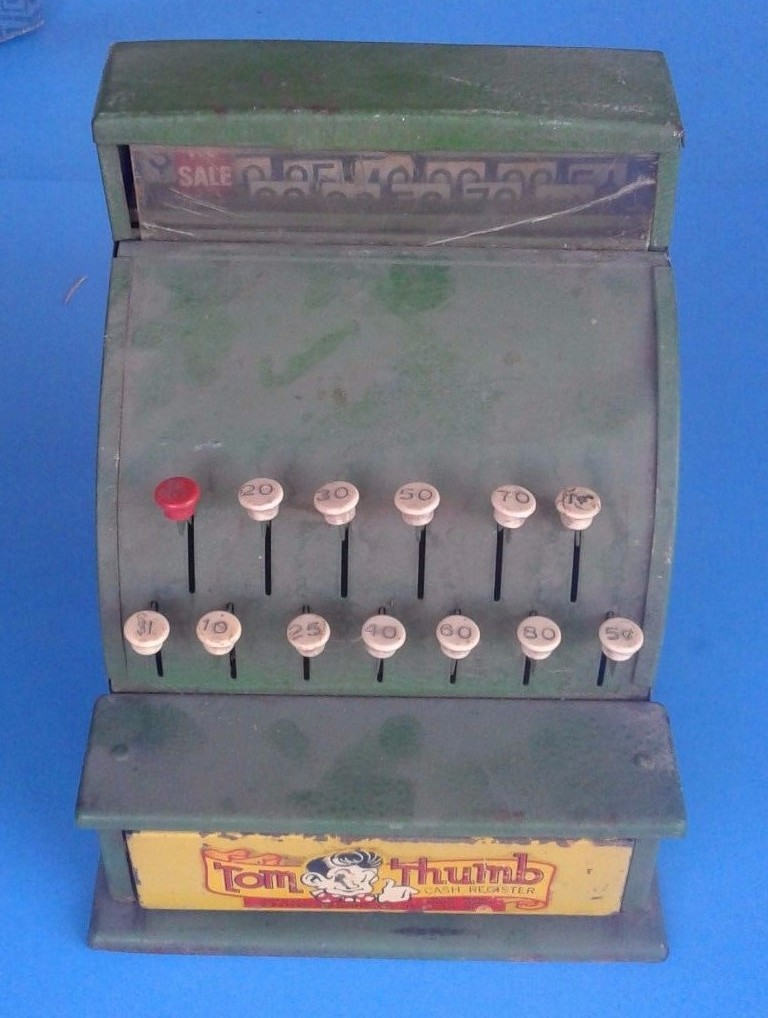 как выглядит Vintage Toy green Tom Thumb Cash Register 8" x 7.5" фото