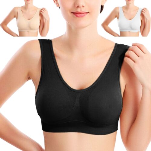 WOMENS NON-PADDED SEAMLESS BRA LADIES SPORTS LEISURE CROP TOP VEST COMFORT S-3XL - Picture 1 of 7