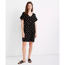 NWT Madewell French Daisy Dress Black Flutter Sleeve Size S Floral
