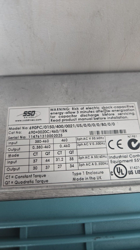 Parker 690+ 20Hp AC Drive 690+0020C/460/1BN, 690PC/0150/400/0021/US/0/0/0/0/B0/0 - Picture 2 of 3