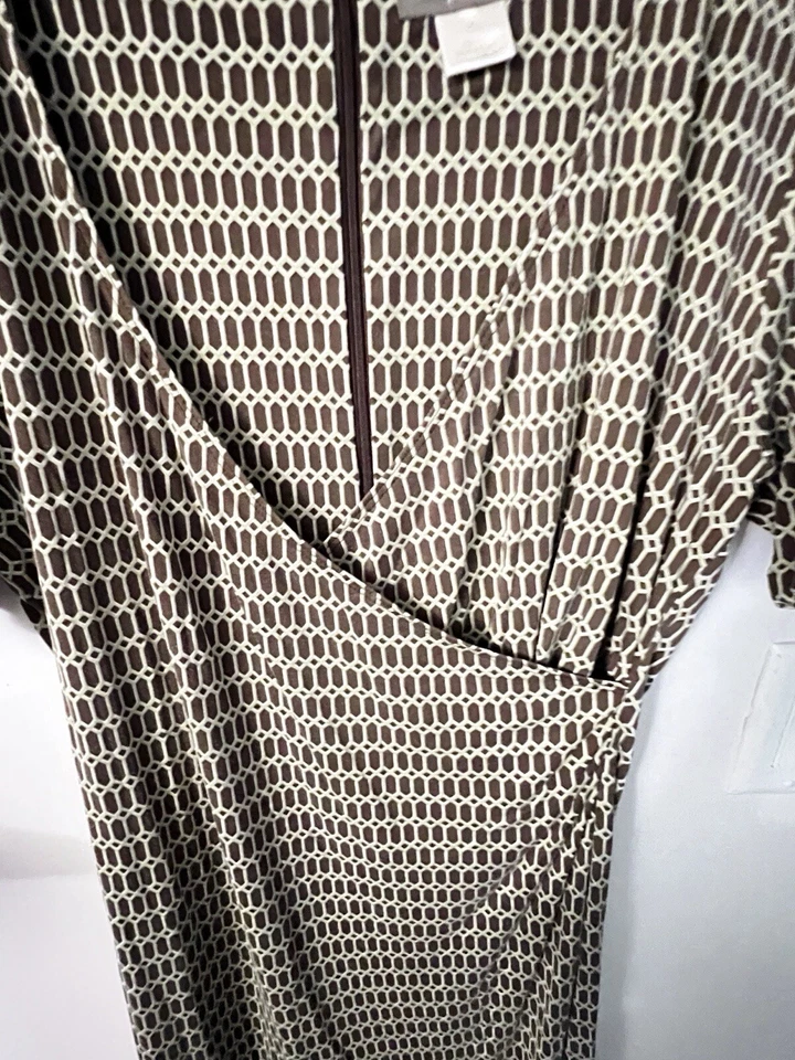 Vestido Tommy Bahama 100 % seda para mujer pequeño marrón beige estampado manga corta Foto 4 de 4