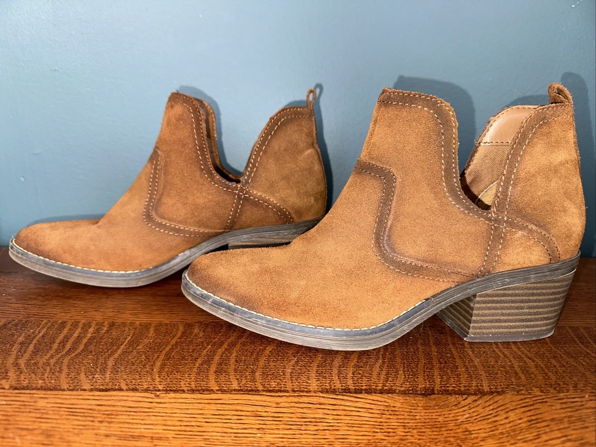 Sonoma Suede Cut Out Ankle Booties Woodcut Whiskey Brown Heeled Boots  Women's