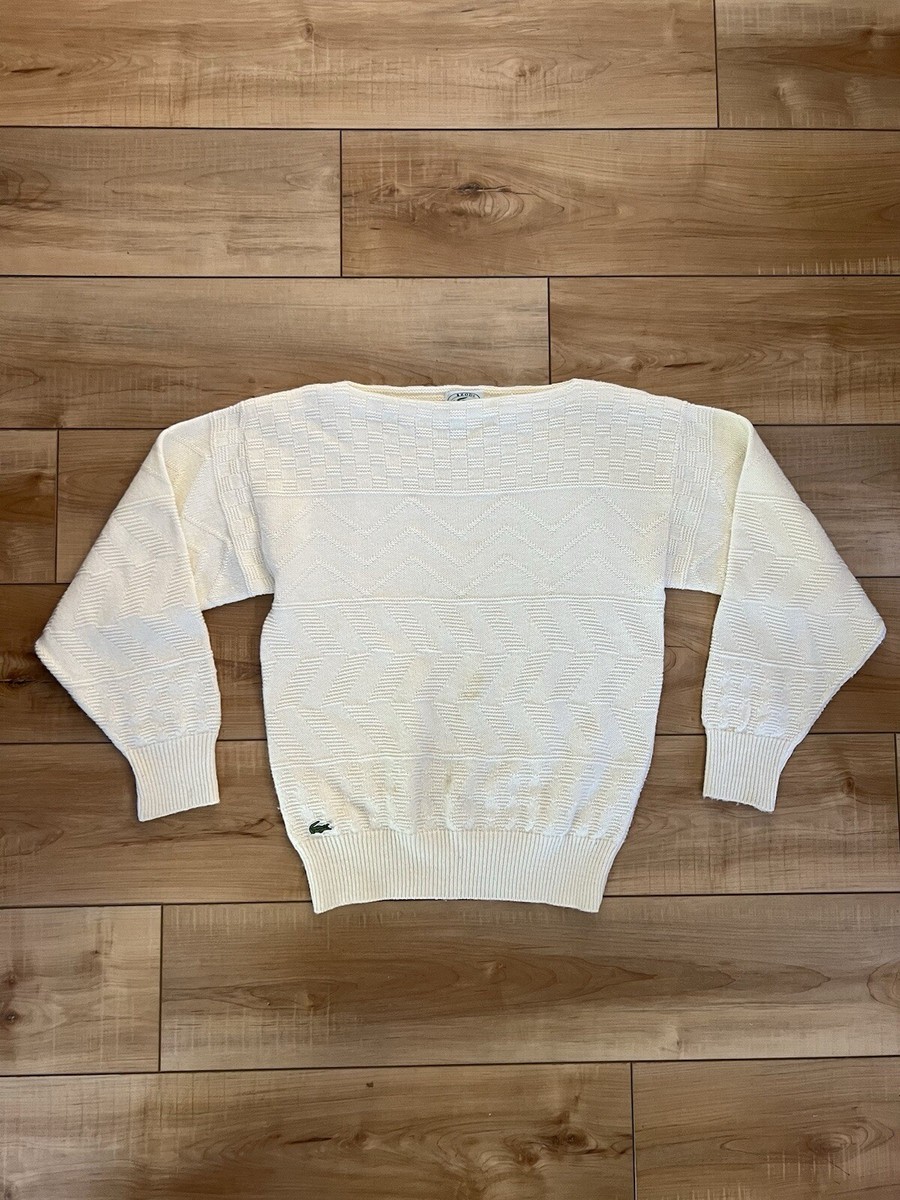 AGATTO Logo Knit PULLOVER WHITE Ｌ VTG 70's IZOD Lacoste Cream Boat Neck Knit Sweater Pullover