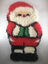 Vintage Santa Latch Hook Rug Wall Hanging Decor Arms Are Pouch Hand Made