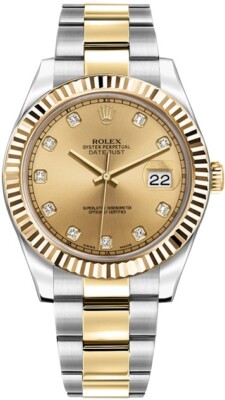 Rolex Datejust II 41mm 116333 Champagne Dial Diamond Oyster Two-Tone Men's Watch