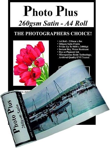 Photo Paper Rolls A4- 265gsm Premium Satin , 210mm x 8m.
