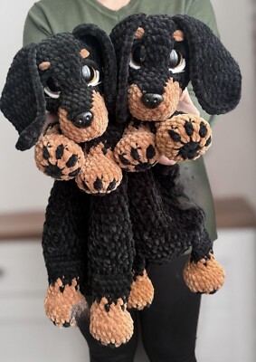 Häkelanleitung Kopie süßer großer Dackel Hund 40cm klobig Amigurumi Puppe 402