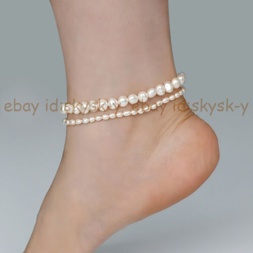 Real Natural Freshwater Pearl Anklet Elastic Chain Beach Foot Bracelet Jewelry - Picture 1 of 20