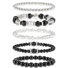 DIVINA VITAE 5 Pcs Beaded Stretch Bracelets Stackable Bracelets Crystal Bead ...