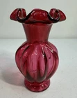 Fenton Cranberry Glass Small Melon Ribbed Vase  5 1/ 2" Tall Beautiful