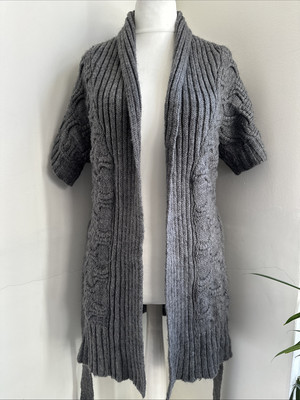 Just Addict Strickjacke Gr. M grau Zopfmuster Grobstrick Mohair, Wolle, Acryl