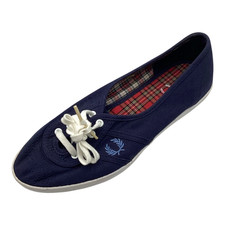 Fred Perry Aubrey Womens Navy Canvas Flat Lace Up Shoes Trainers Size UK 6 Used