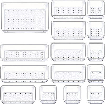 15-Piece Clear Plastic Drawer Organizer Set for Home and Office Storage