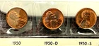 AU/UNC 1950 P-D-S Lincoln Wheat Cent Year Set