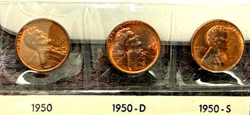 AU/UNC 1950 P-D-S Lincoln Wheat Cent Year Set