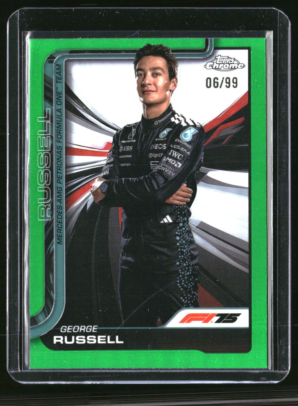 2025 Topps Chrome Formula 1 F1 George Russell Portrait Green Refractor 06/99 #7
