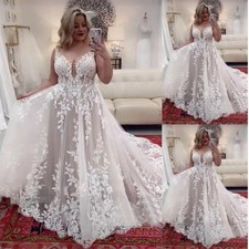 Plus Size Beach Wedding Dresses V-Neck Sleeveless Lace Appliques Bridal Gowns