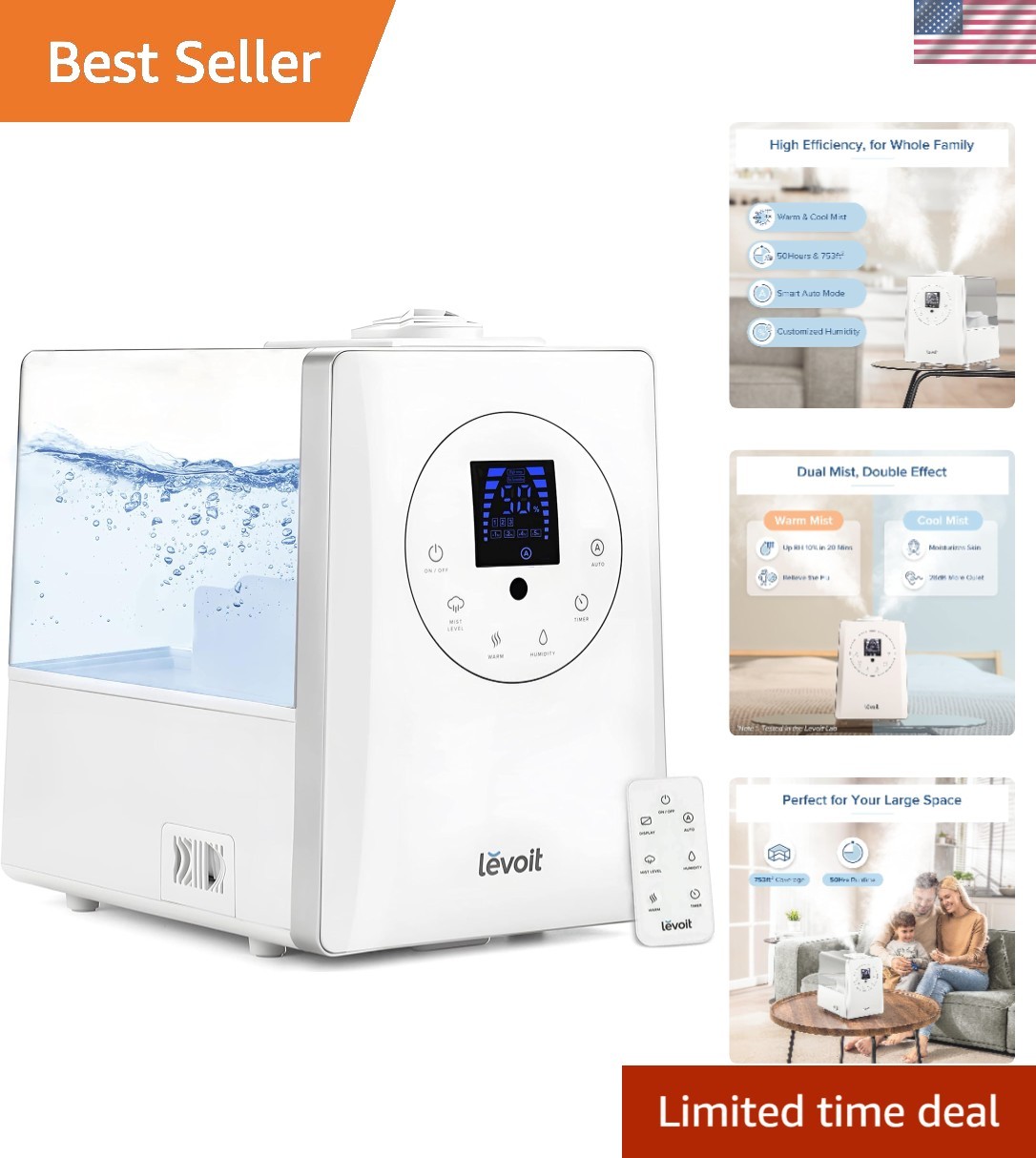 S For Bedroom Large Room Home, 6l Warm And Cool Mist Ultraso