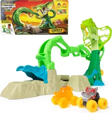 Monster Jam Mini Jams Cobra’s Crazy Escape 28” Motorized Playset 2 Die-Cast Truc