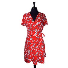 J.Crew Womens 6 Red Floral Wrap Dress Tie Waist Flutter Sleeve Fit Flare Boho NY