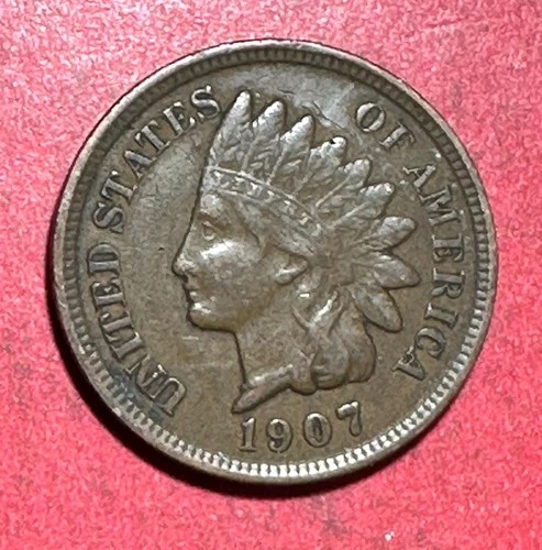 1907 US Indian Head Cent! Very Fine! Nice! Old US Coin!