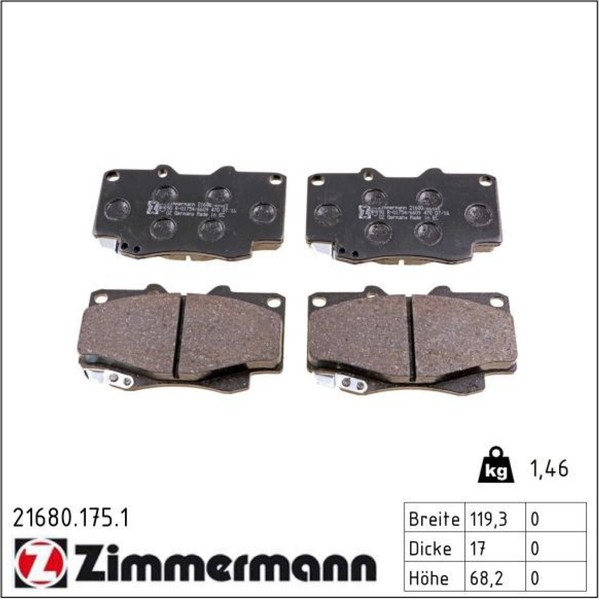 1X Zimmermann 21680.175.1 Bremsbelagsatz FüR Toyota Hilux N1 N2 N3-image