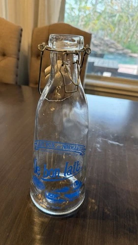 Vintage French le Bon Lait Glass Milk Bottle with Ceramic Stopper Excellent Cond