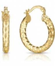 14K Gold Hoop Earrings: 9CT Diamond cut for Women  Unique Wrinkle Texture.