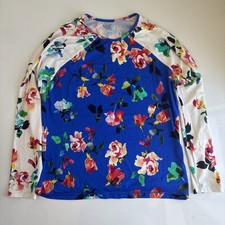 Athleta Floral Swin Rash Guard Top stretchy Size Extra Large Blue White Shirt