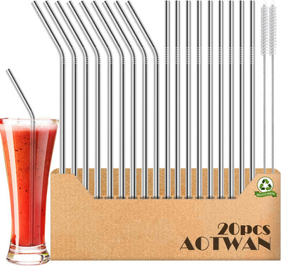 Reusable Stainless Steel Straws Set 8.5 Inch with Brushes 20 Pack