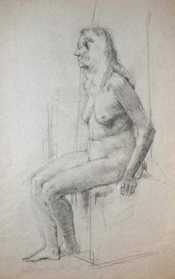 Patricia Tourret (1929 2018) Drawing seated female nude life study.