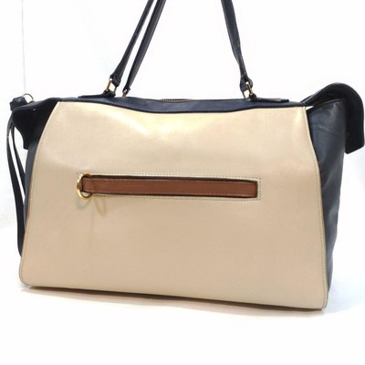 Used Celine Ring Bag Handbag Leather Shoulder Bag Beige x Navy Authentic Japan