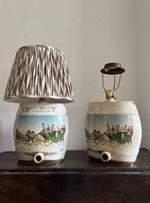 A Pair of Large 19th Century Staffordshire Spirit Barrel Lamps, Coaching Scenes