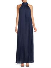 Maxi abito donna UNGARO Midnight Beverly plissettato con bretelle taglia M nuovo con etichette 695$