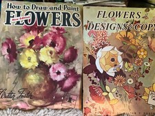 TWO BOOKS Walter Foster Vintage FLOWERS  DESIGNS TO COPY AND DRAW PAINT FLOWERS