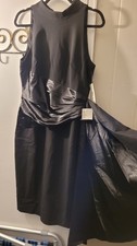 Eliza J Black Sleeveless Mock Neck Ruched Satin A-Line Knee Dress 10 Tall