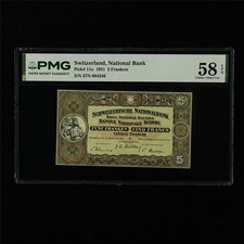 1951 Switzerland National Bank 5 Franken Pick#11o PMG 58 EPQ Choice About UNC