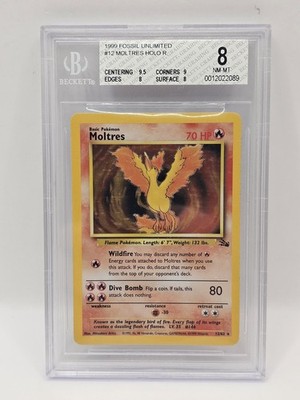 Pokemon Card Moltres 12/62 Fossil BGS 8 Near Mint Cosmos Holo ENG