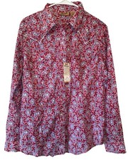Wrangler Pearl Snap Western Shirt Womens Sz Large Red Paisley Cowgirl Rancher