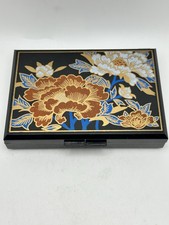 Travel Jewelry Case With Six Velvet Lined Compartments Asian Floral Design Black