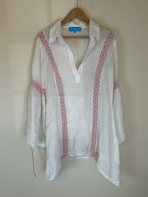 A Mere Co Linen Beach Dress Aquamarine Beach Tunic Cover Up Women s Size M