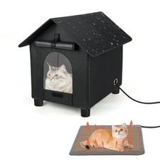 Heated Cat Houses in Winter Waterproof, Elevated Heated Outdoor Cat House Insula