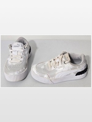 Puma Shoes Kids Size 12.5 White Leather Black Carina Lift Graphic Platform Youth