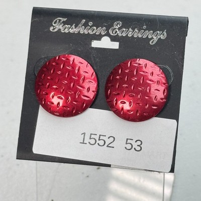 Vintage Pierced Earrings Red Round Stud Circle Disc Etched  80s y2k 90s