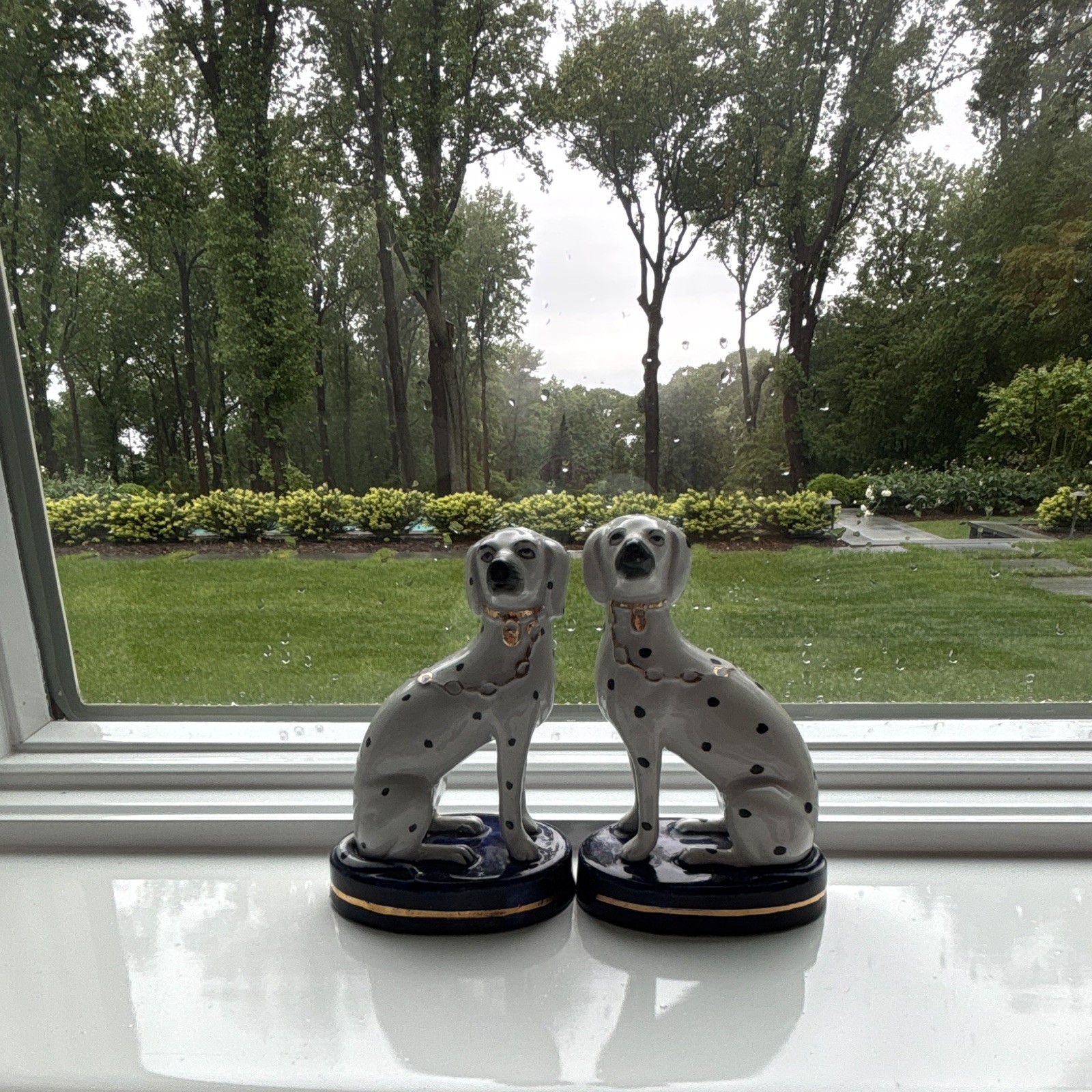 Staffordshire Ware Hand-Painted Spotted Dalmatian Dog Figurines Pair England