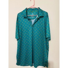 Mens Performance Polo Shirt XL Teal Golf Cart Print Moisture Wicking Stretch