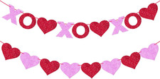 Valentines Day Banner, Glitter Red Pink Heart Party Banner, Pre-Strung XOXO Pape