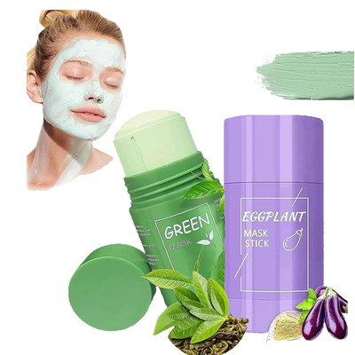 2 Stück Grüner Tee Maske,Green Mask Stick,Grüntee Purifying Clay Grüntee Maske Ö